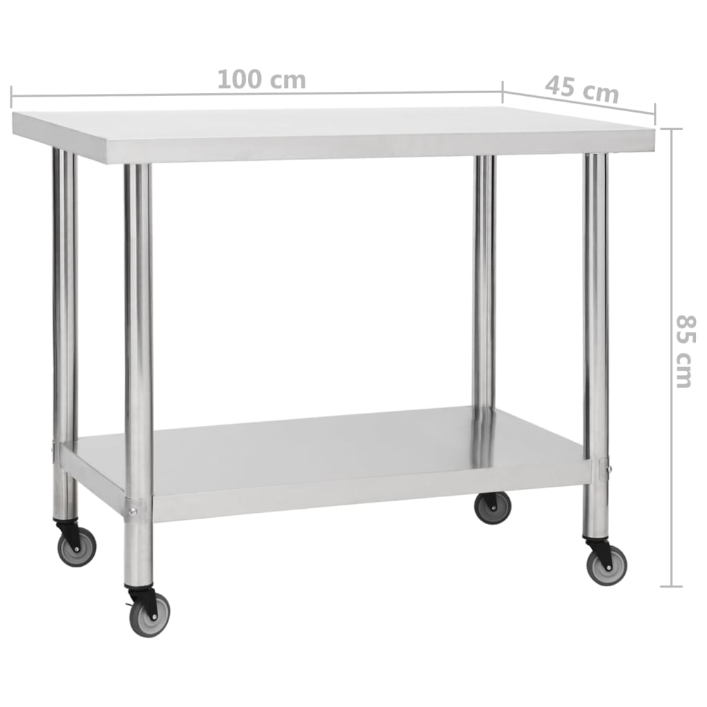 Keukenwerktafel met wielen 100x45x85 cm roestvrij staal - Griffin Retail
