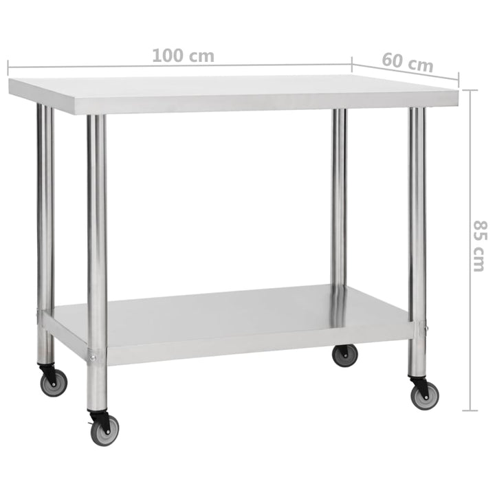 Keukenwerktafel met wielen 100x60x85 cm roestvrij staal - Griffin Retail