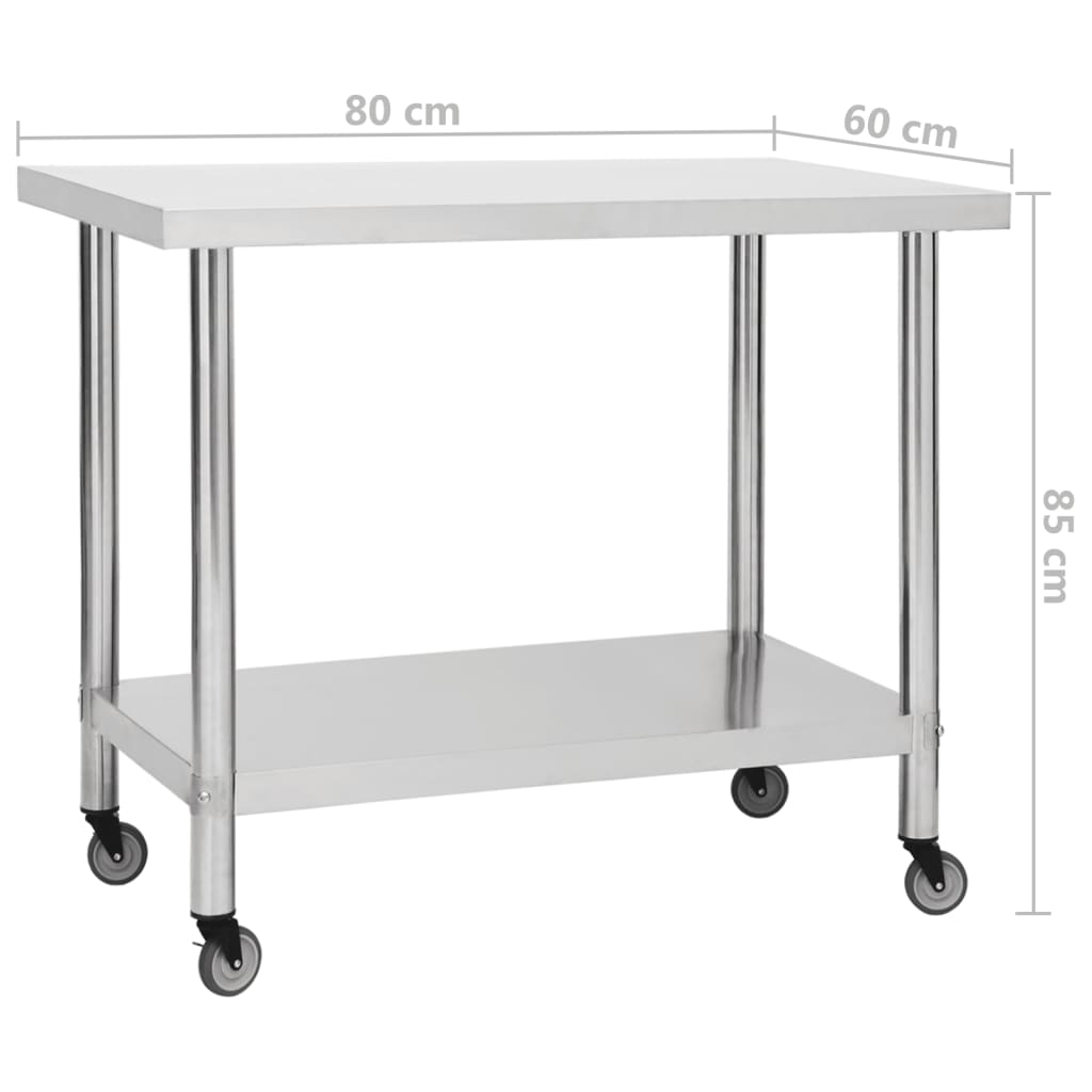 Keukenwerktafel met wielen 80x60x85 cm roestvrij staal - Griffin Retail