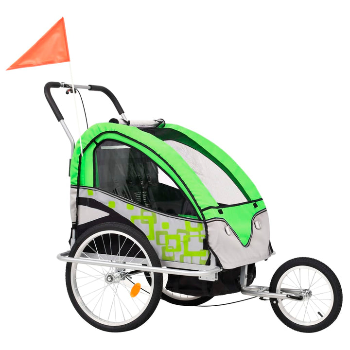 Kinderfietskar en wandelwagen 2-in-1 groen en grijs - Griffin Retail