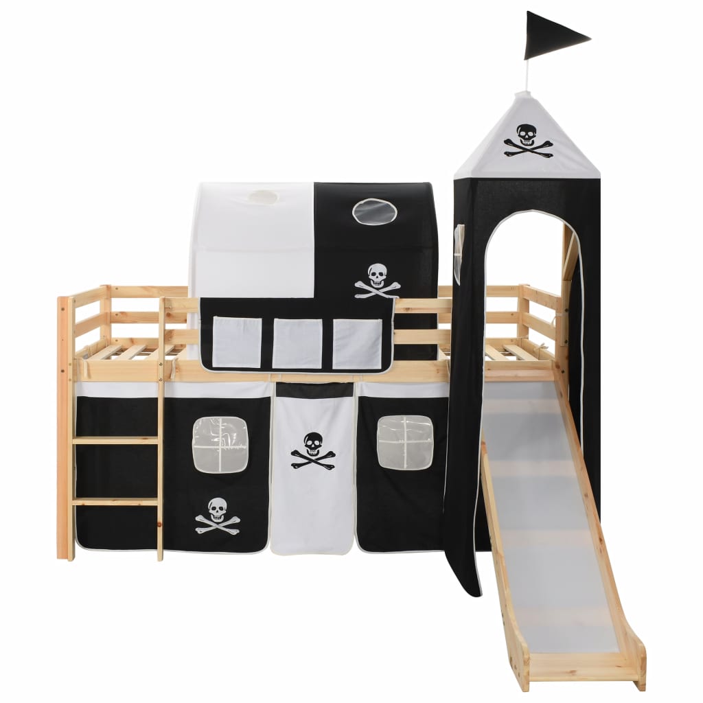 Kinderhoogslaper met glijbaan en ladder 97x208 cm grenenhout - Griffin Retail