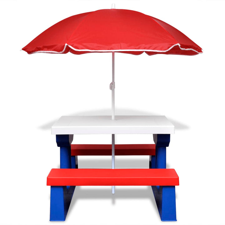Kinderpicknicktafel met banken en parasol meerkleurig - Griffin Retail