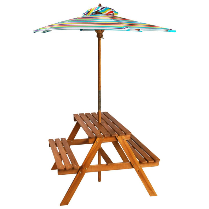 Kinderpicknicktafel met parasol 79x90x60 cm massief acaciahout - Griffin Retail