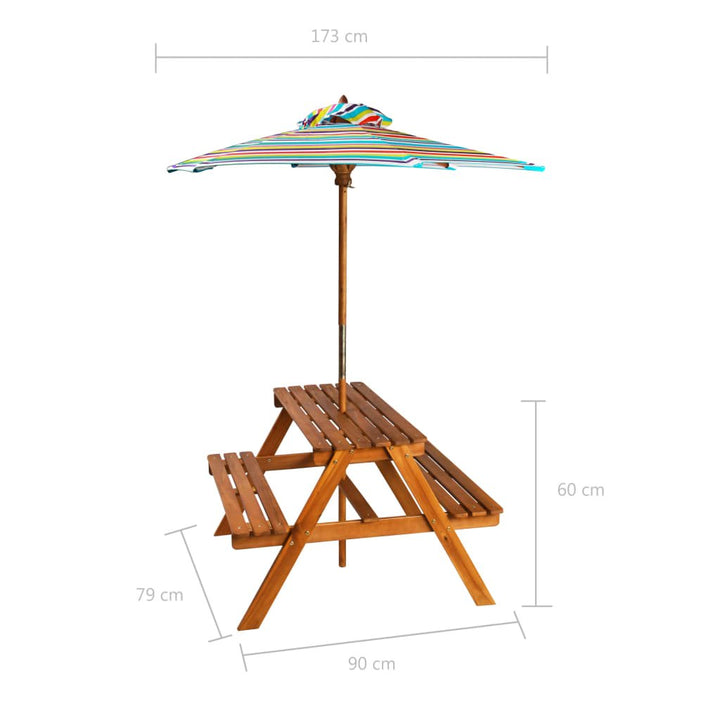 Kinderpicknicktafel met parasol 79x90x60 cm massief acaciahout - Griffin Retail