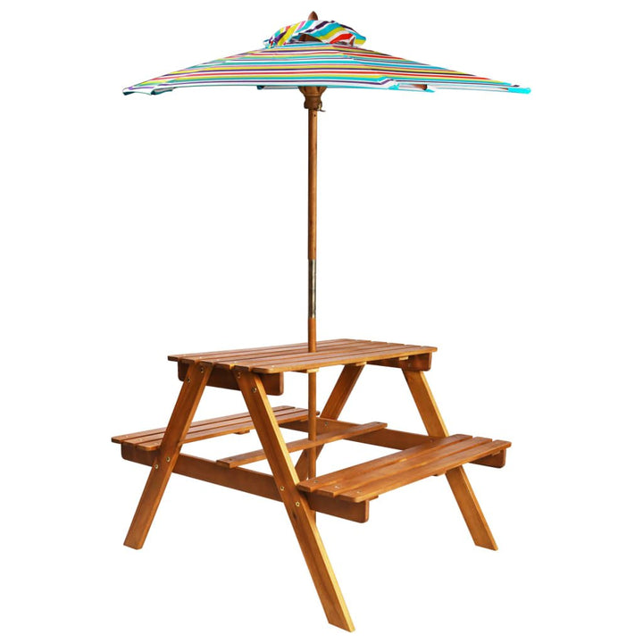 Kinderpicknicktafel met parasol 79x90x60 cm massief acaciahout - Griffin Retail
