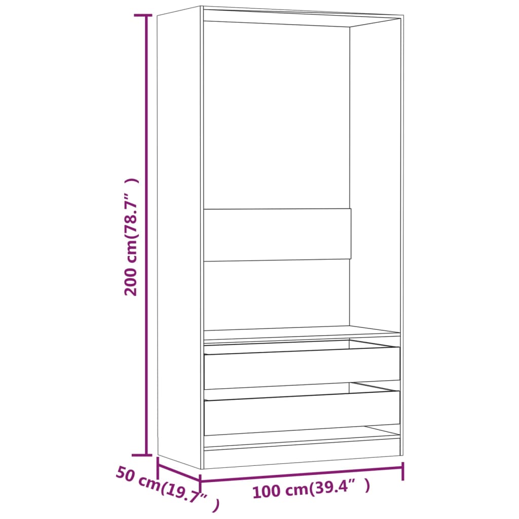 Kledingkast 100x50x200 cm bewerkt hout gerookt eikenkleurig - Griffin Retail