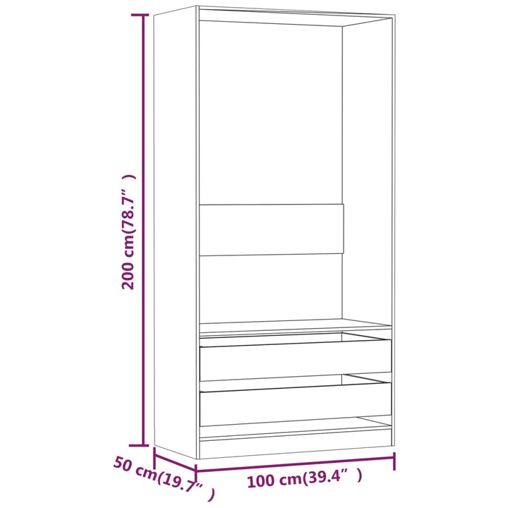 Kledingkast 100x50x200 cm bewerkt hout gerookt eikenkleurig - Griffin Retail