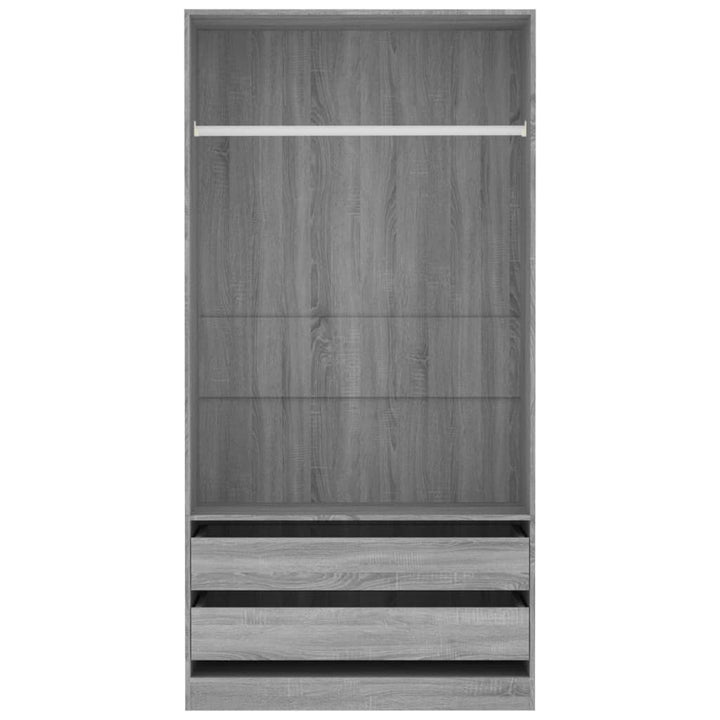 Kledingkast 100x50x200 cm bewerkt hout grijs sonoma eikenkleur - Griffin Retail