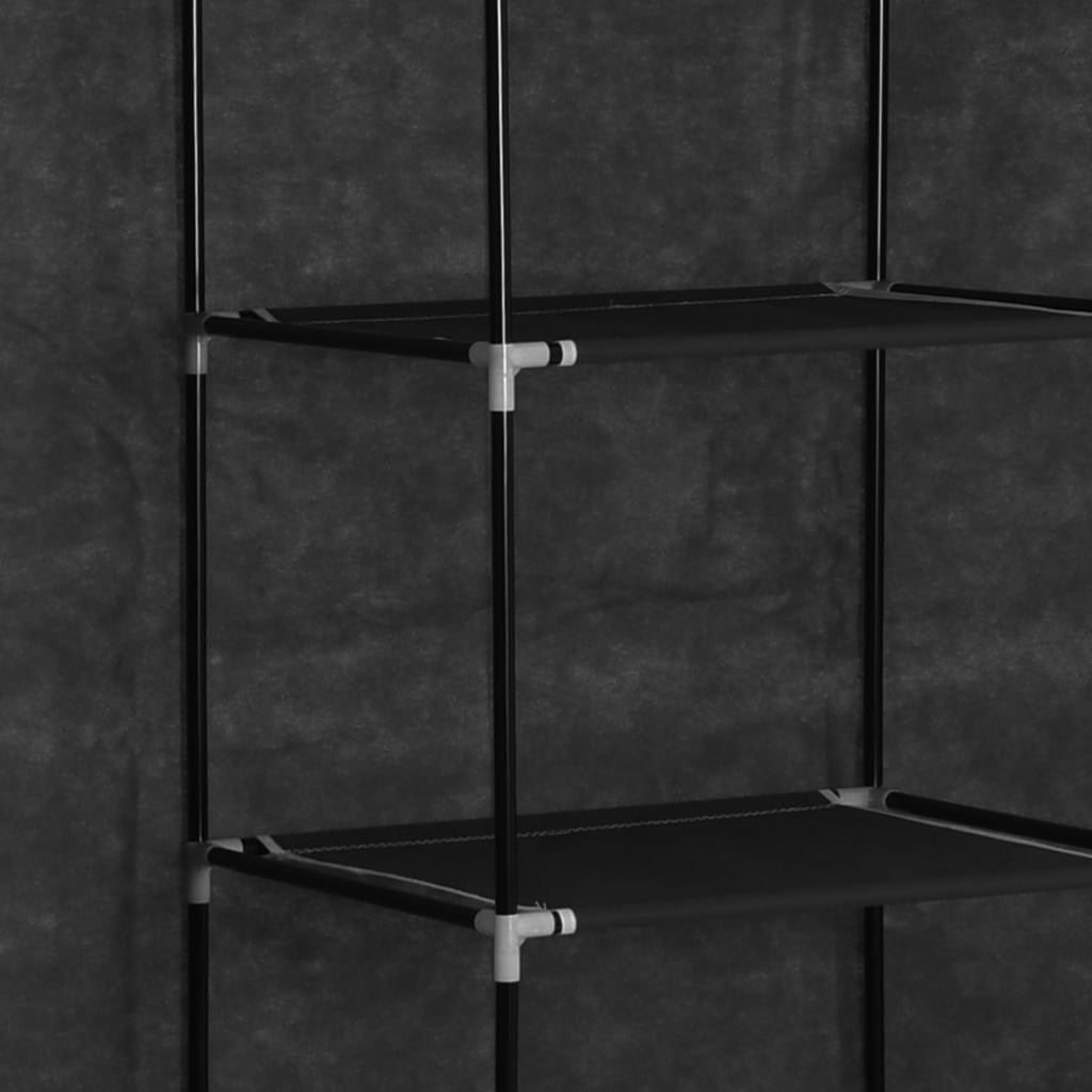 Kledingkast met vakken en stangen 150x45x175 cm stof zwart - Griffin Retail