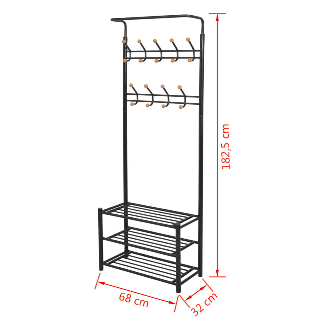 Kledingrek met schoenenopberger 68x32x182,5 cm zwart - Griffin Retail