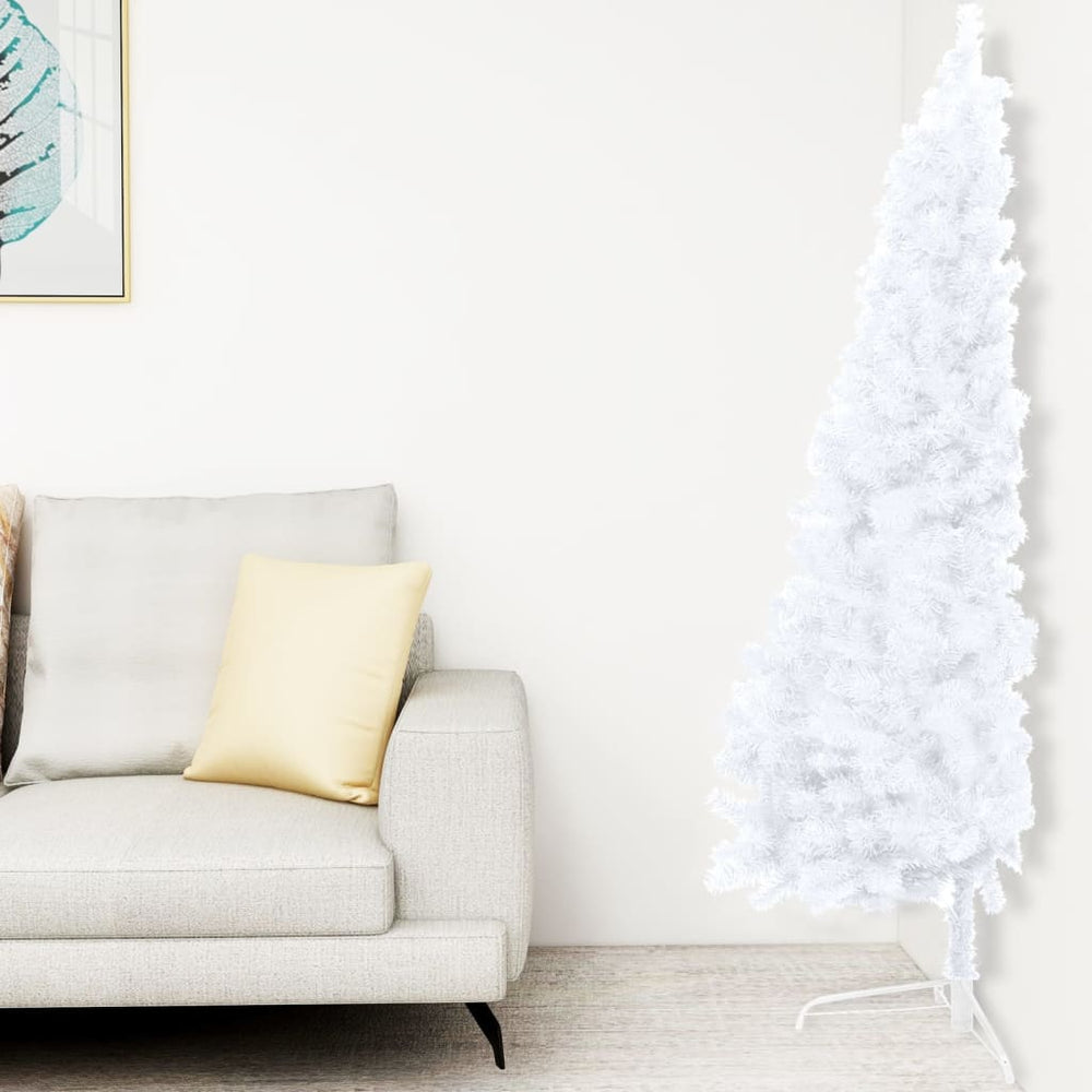 Kunstkerstboom half met LED's en kerstballen 210 cm wit - Griffin Retail
