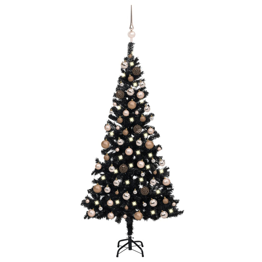 Kunstkerstboom met LED's en kerstballen 120 cm PVC zwart - Griffin Retail