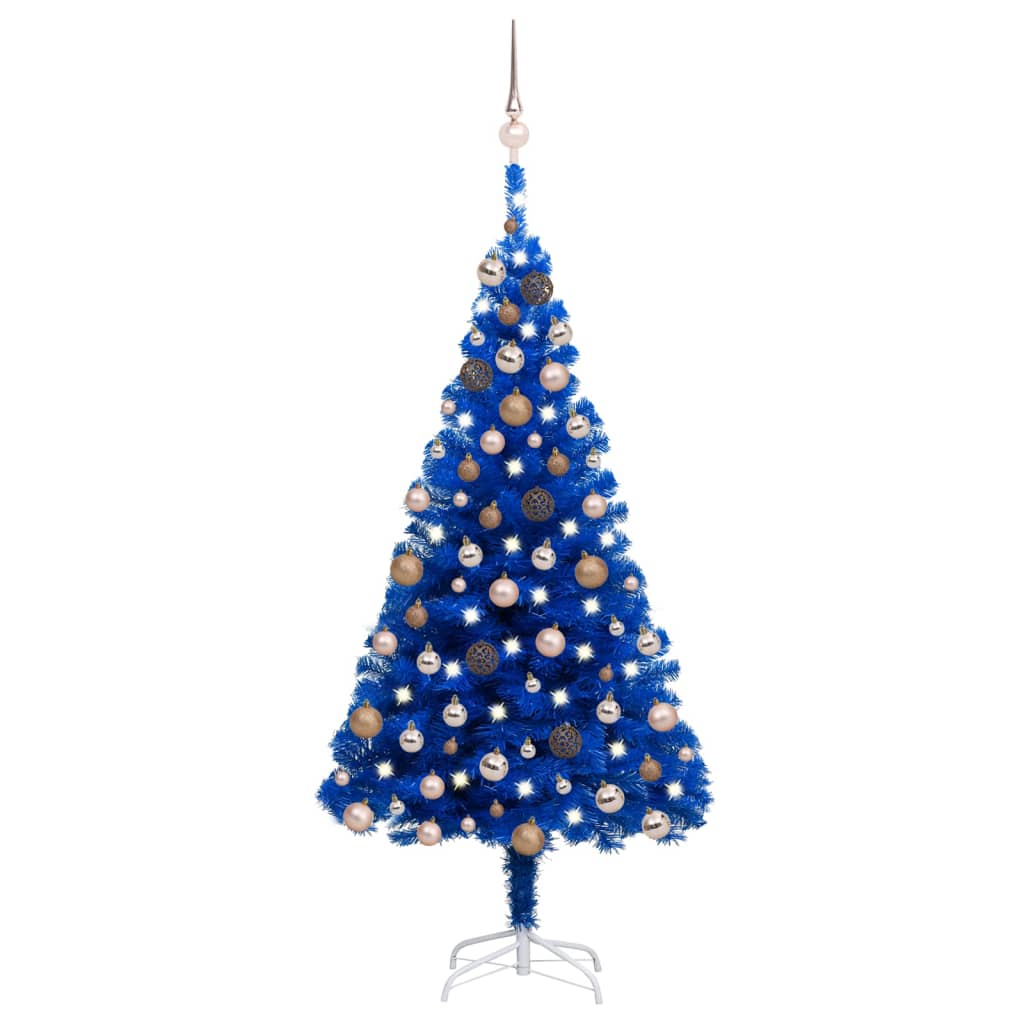 Kunstkerstboom met LED's en kerstballen 180 cm PVC blauw - Griffin Retail