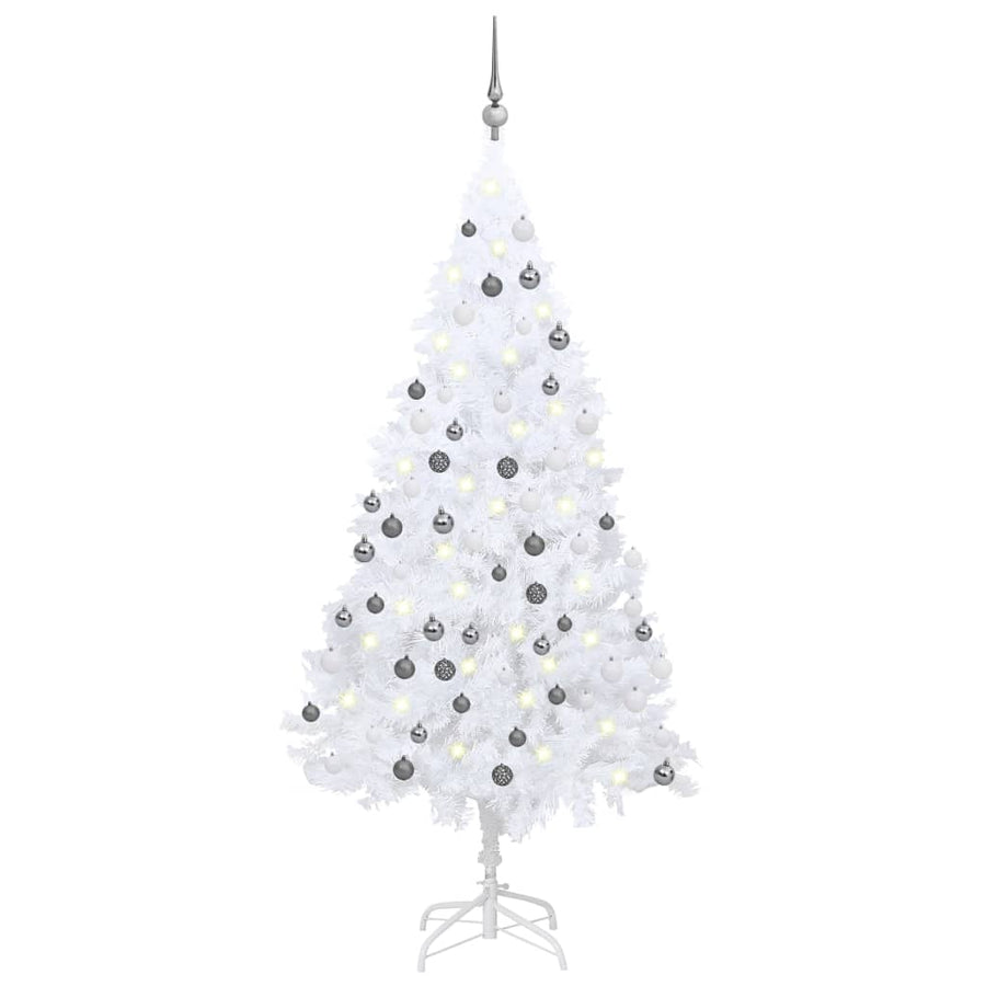 Kunstkerstboom met LED's en kerstballen 180 cm PVC wit - Griffin Retail