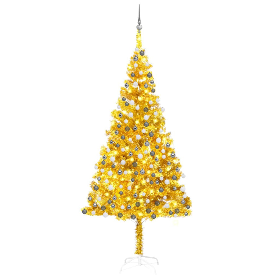 Kunstkerstboom met LED's en kerstballen 210 cm PET goudkleurig - Griffin Retail