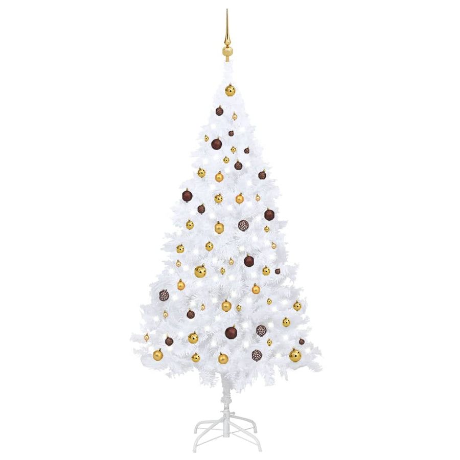 Kunstkerstboom met LED's en kerstballen 210 cm PVC wit - Griffin Retail