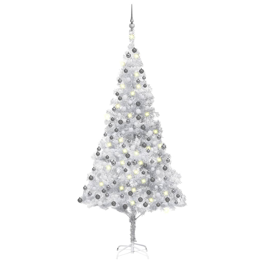 Kunstkerstboom met LED's en kerstballen 240 cm PET zilverkleur - Griffin Retail