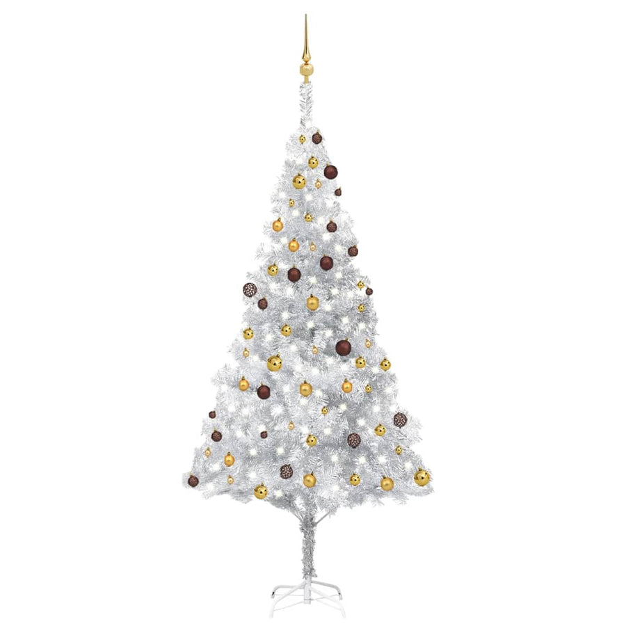 Kunstkerstboom met LED's en kerstballen 240 cm PET zilverkleurig - Griffin Retail