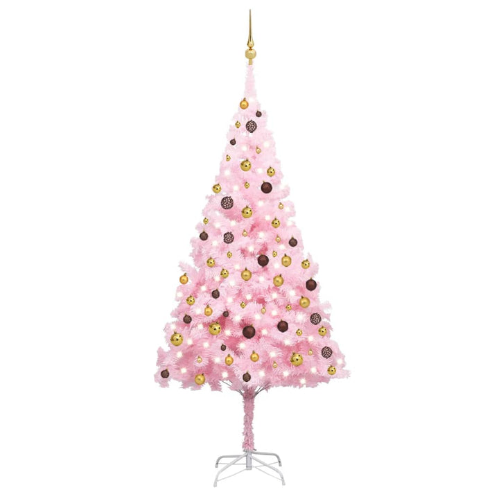 Kunstkerstboom met LED's en kerstballen 240 cm PVC roze - Griffin Retail