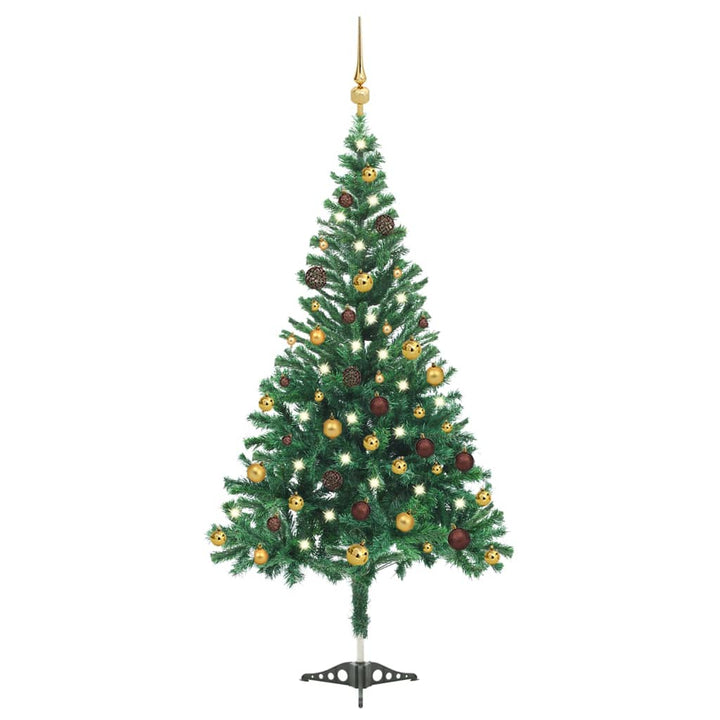 Kunstkerstboom met LED's en kerstballen 910 takken 210 cm - Griffin Retail