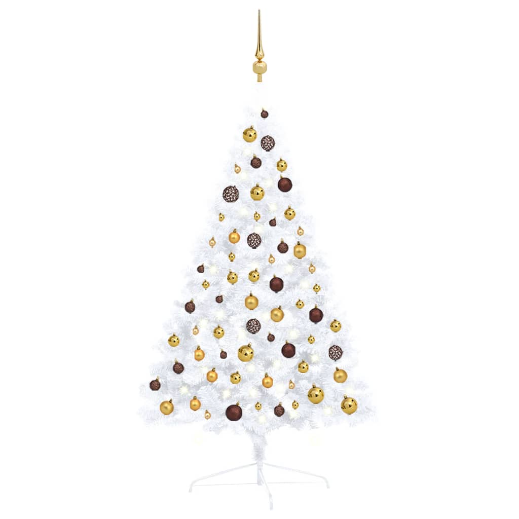 Kunstkerstboom met LED's en kerstballen half 120 cm wit - Griffin Retail