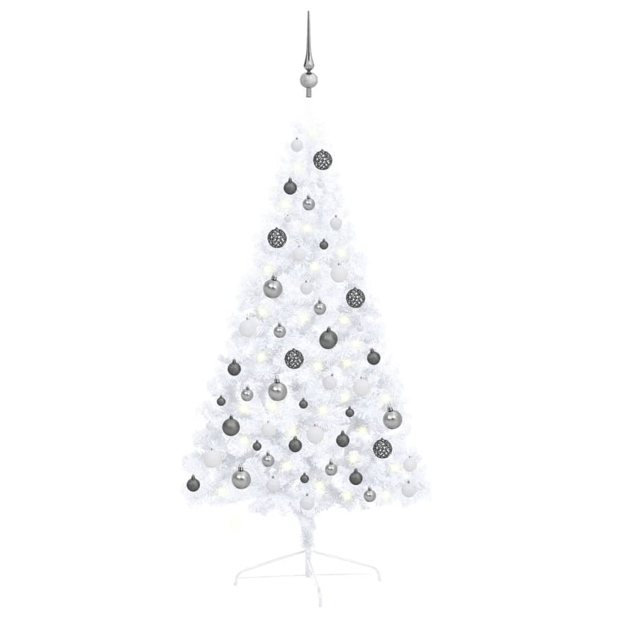 Kunstkerstboom met LED's en kerstballen half 120 cm wit - Griffin Retail