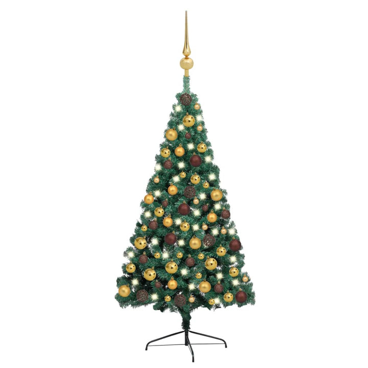 Kunstkerstboom met LED's en kerstballen half 150 cm groen - Griffin Retail