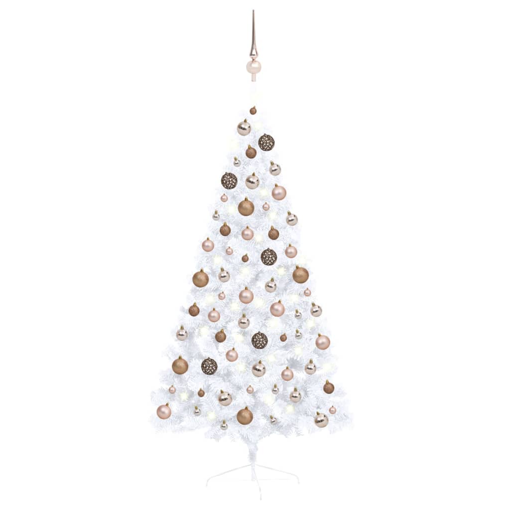 Kunstkerstboom met LED's en kerstballen half 150 cm wit - Griffin Retail