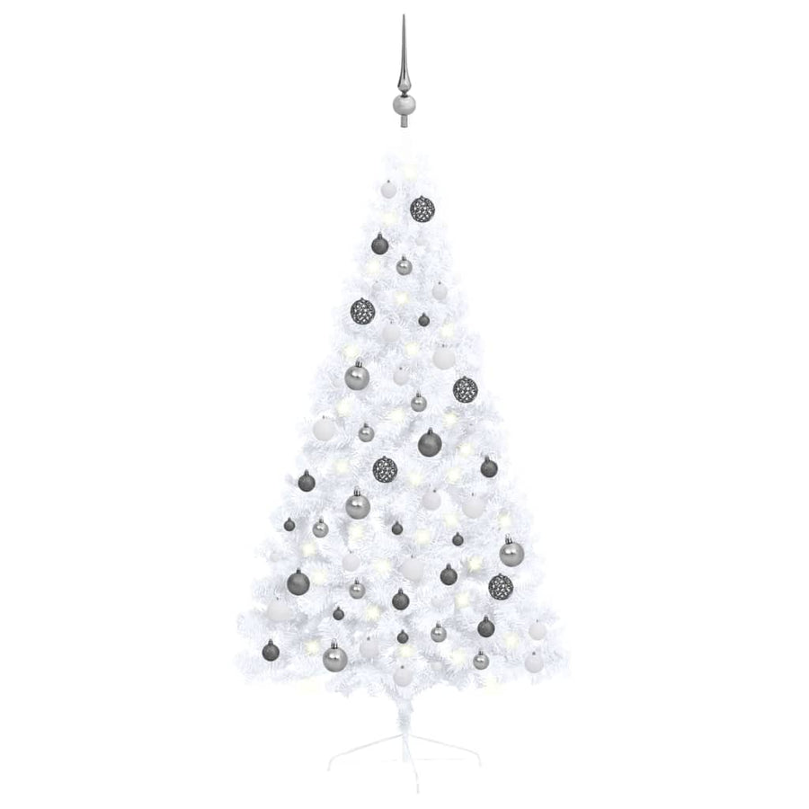 Kunstkerstboom met LED's en kerstballen half 150 cm wit - Griffin Retail