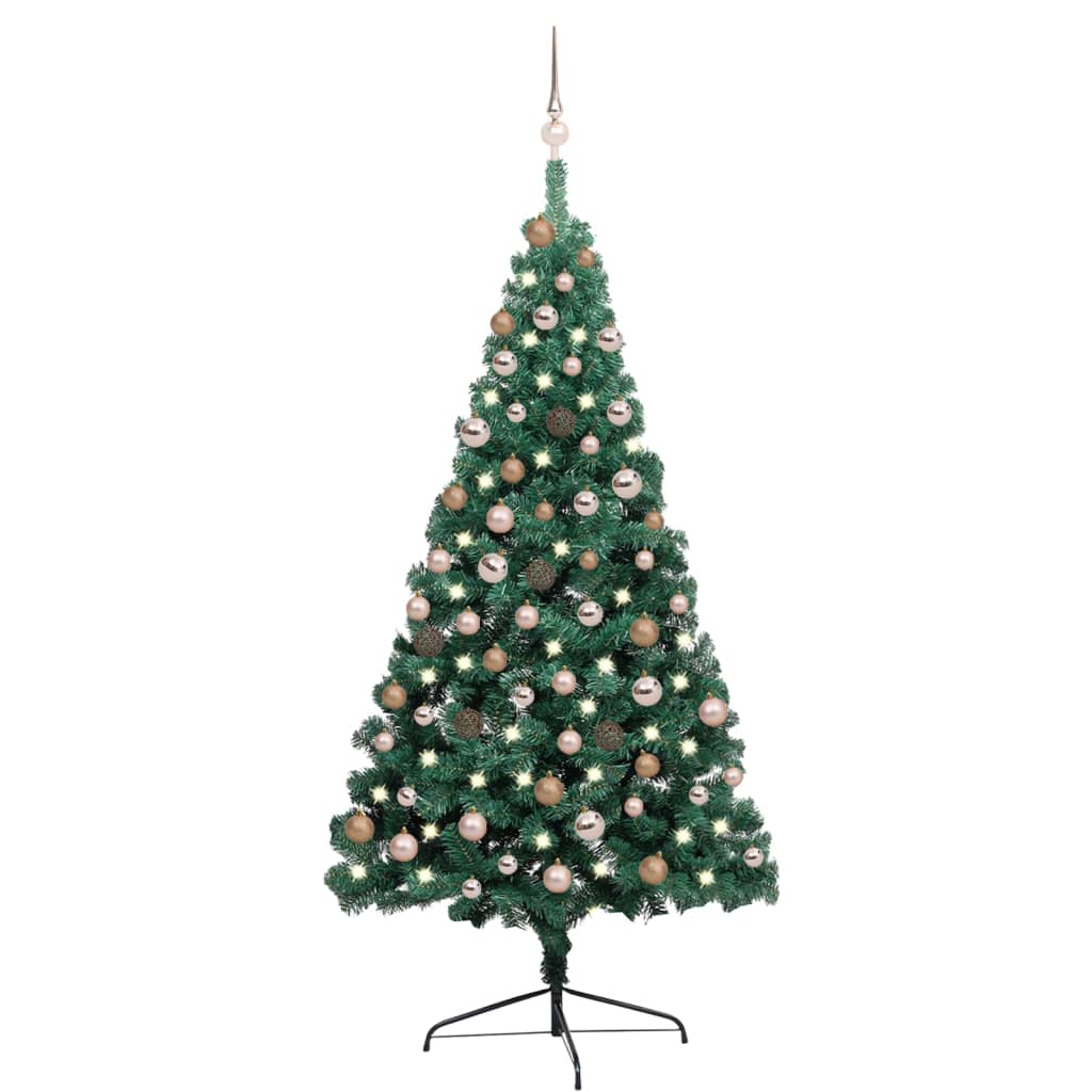 Kunstkerstboom met LED's en kerstballen half 180 cm groen - Griffin Retail