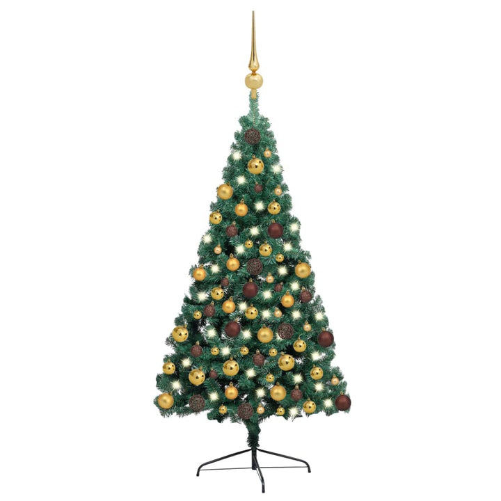 Kunstkerstboom met LED's en kerstballen half 180 cm groen - Griffin Retail