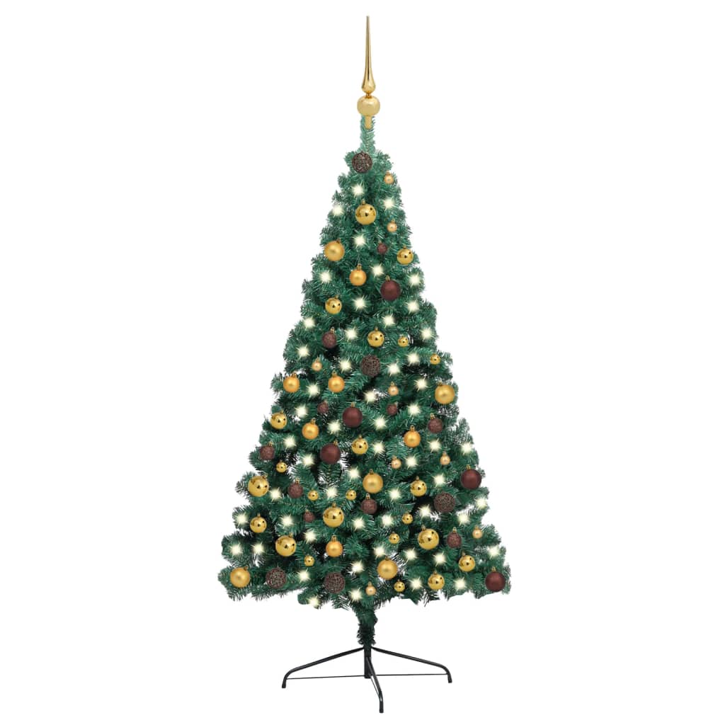 Kunstkerstboom met LED's en kerstballen half 210 cm groen - Griffin Retail