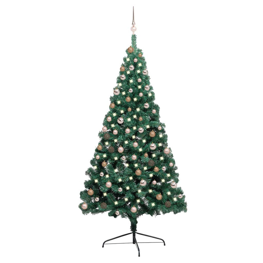 Kunstkerstboom met LED's en kerstballen half 210 cm groen - Griffin Retail
