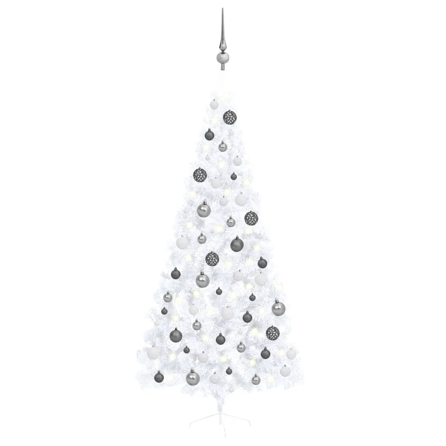 Kunstkerstboom met LED's en kerstballen half 210 cm wit - Griffin Retail
