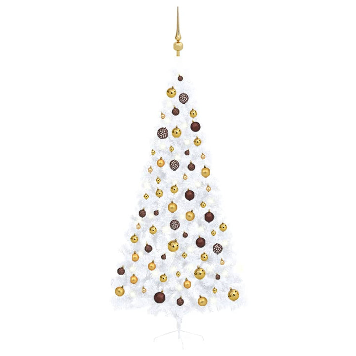 Kunstkerstboom met LED's en kerstballen half 210 cm wit - Griffin Retail