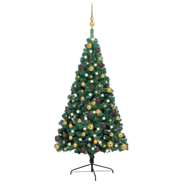 Kunstkerstboom met LED's en kerstballen half 240 cm groen - Griffin Retail