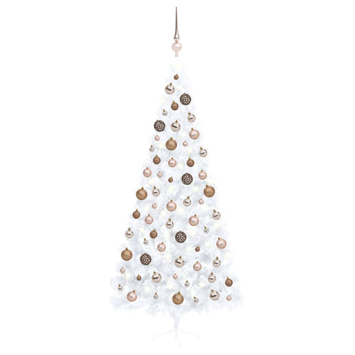 Kunstkerstboom met LED's en kerstballen half 240 cm wit - Griffin Retail
