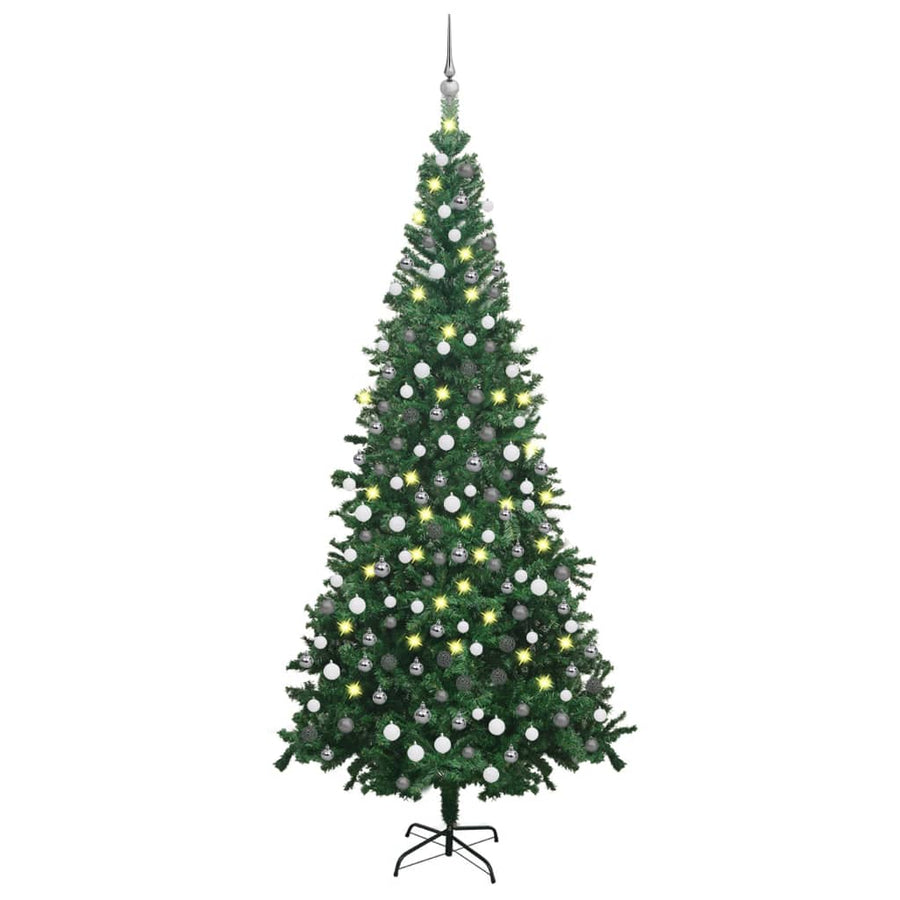 Kunstkerstboom met LED's en kerstballen L 240 cm groen - Griffin Retail