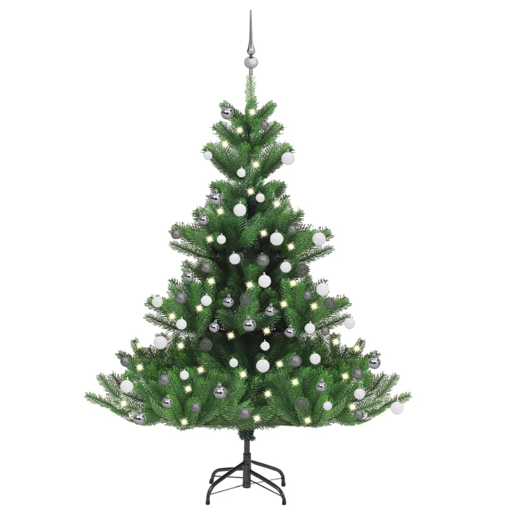 Kunstkerstboom Nordmann met LED's en kerstballen 150 cm groen - Griffin Retail