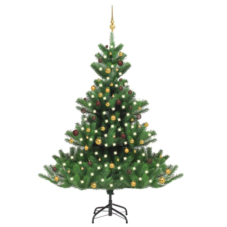 Kunstkerstboom Nordmann met LED's en kerstballen 210 cm groen - Griffin Retail
