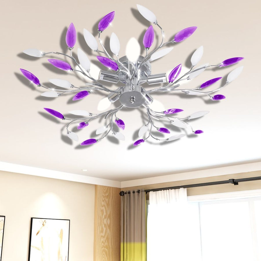 Lamp met kristallen bladeren van acryl voor 5x E14 paars en wit - Griffin Retail