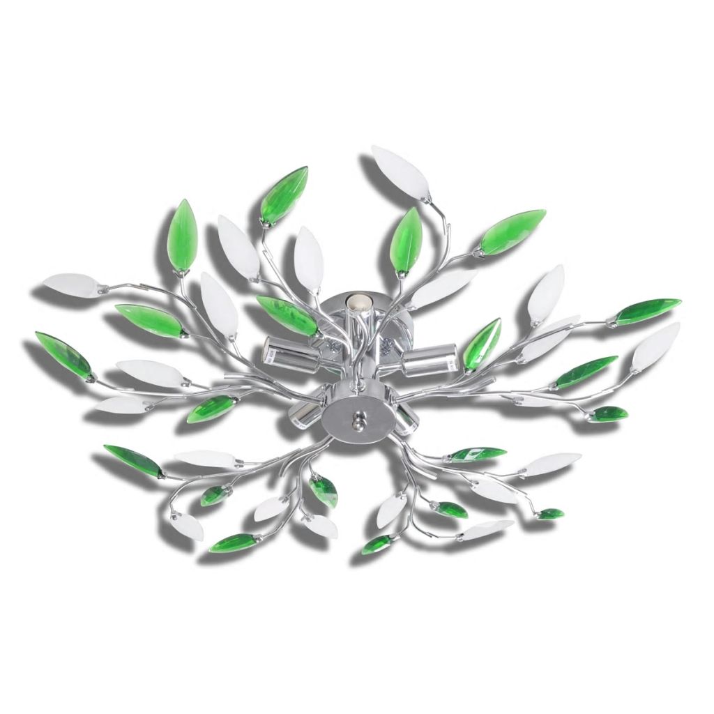 Lamp met kristallen bladeren van acryl voor 5x E14 wit/groen - Griffin Retail