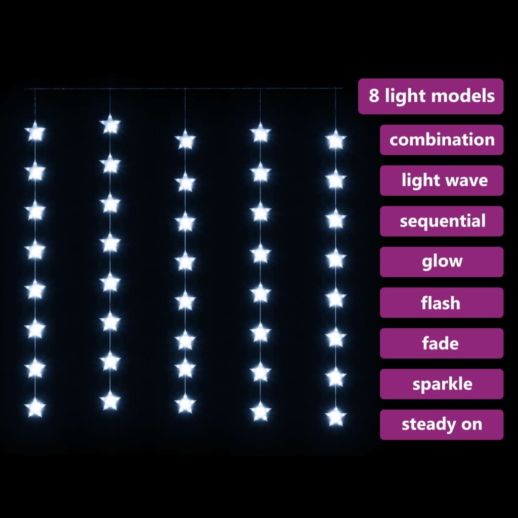 Lichtsnoergordijn sterren met 200 LED's en 8 functies koudwit - Griffin Retail