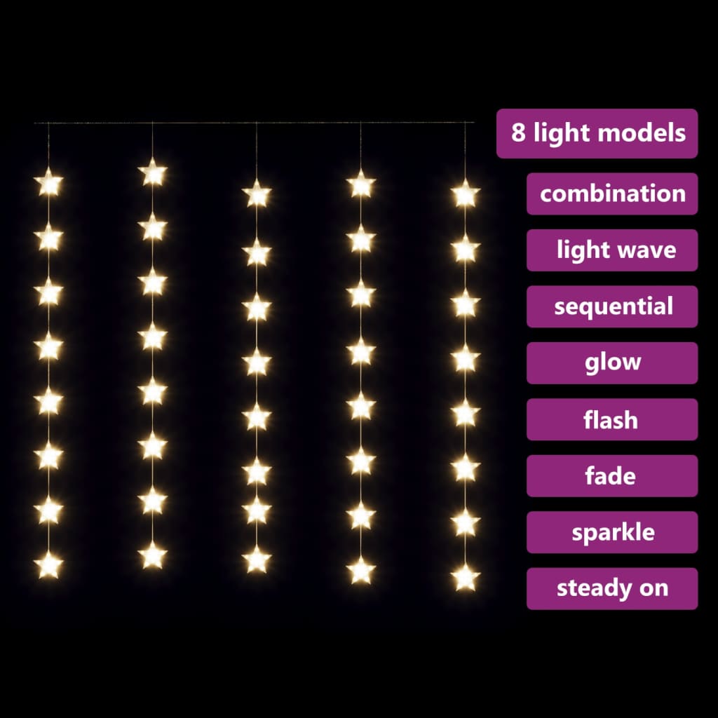 Lichtsnoergordijn sterren met 200 LED's en 8 functies warmwit - Griffin Retail