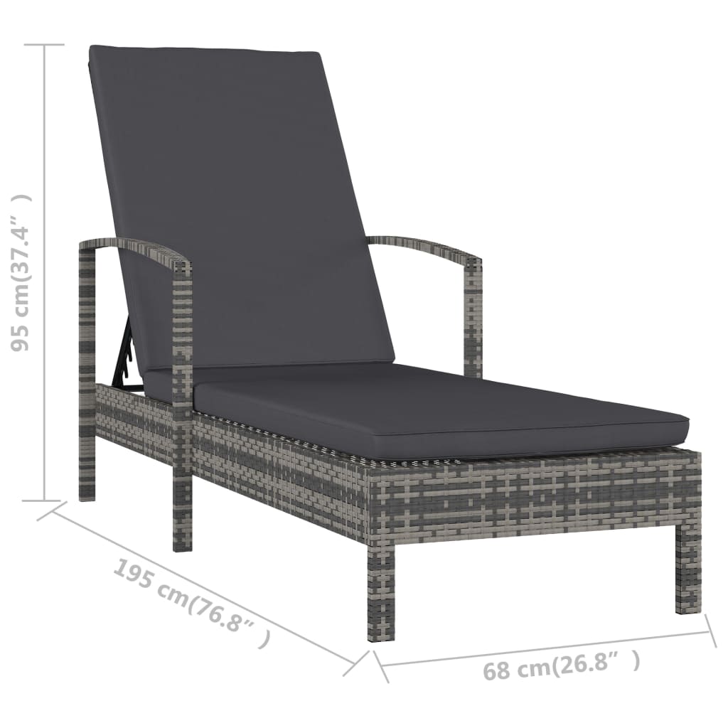 Ligbed met armleuningen poly rattan grijs - Griffin Retail