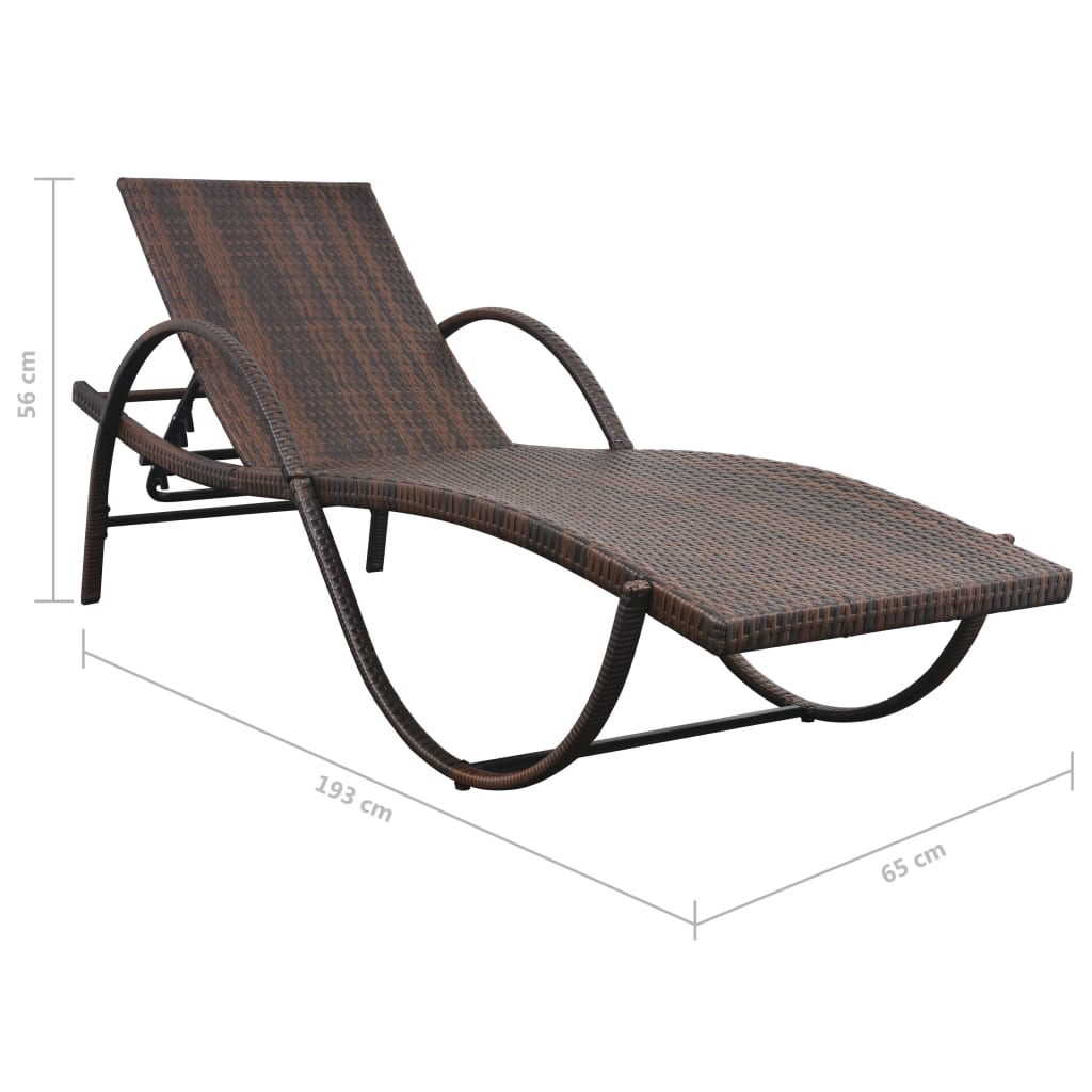 Ligbed met kussen en tafel poly rattan bruin - Griffin Retail