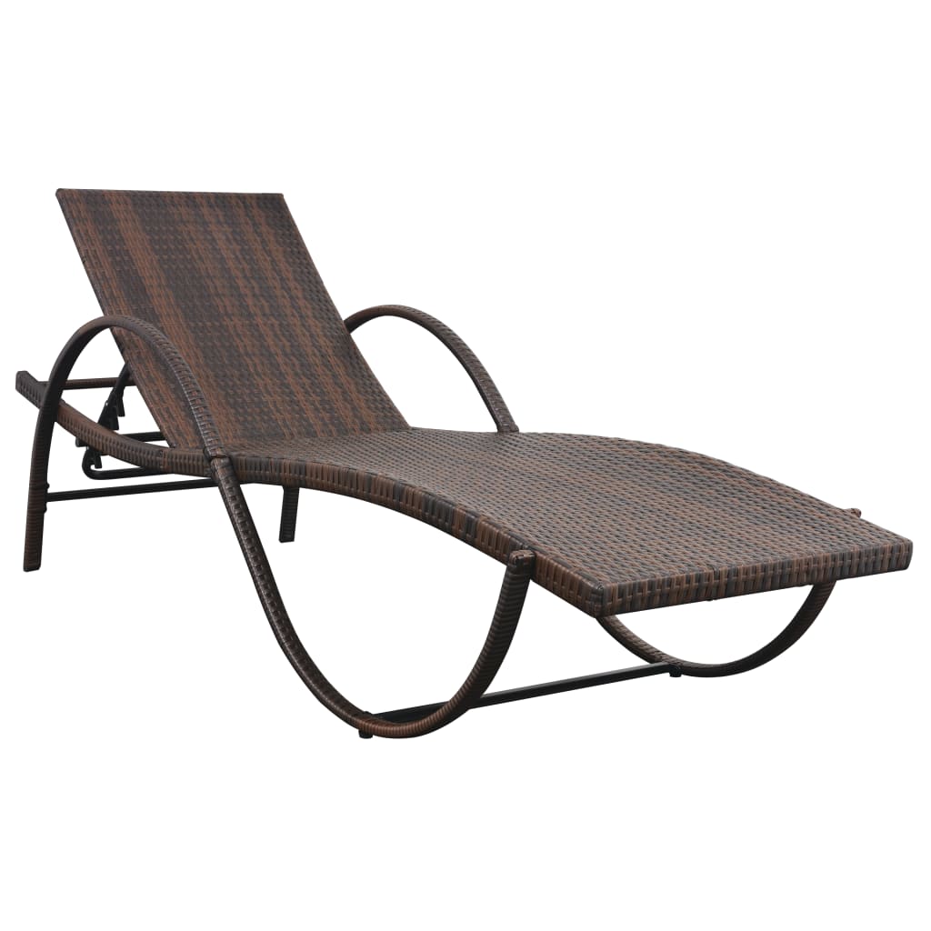 Ligbed met kussen en tafel poly rattan bruin - Griffin Retail