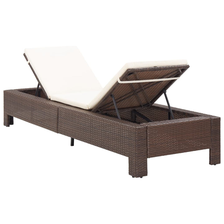 Ligbed met kussen poly rattan bruin - Griffin Retail