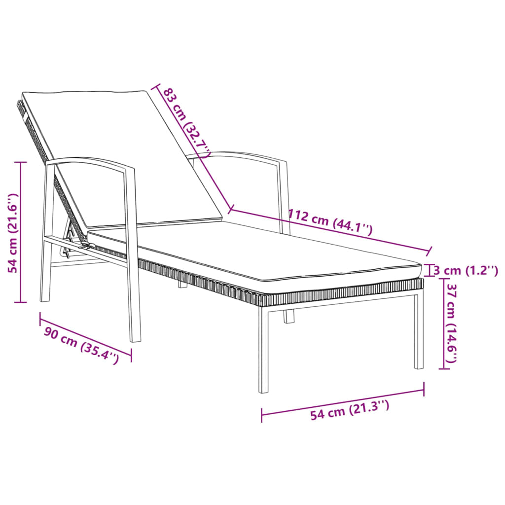 Ligbed met kussen poly rattan bruin - Griffin Retail