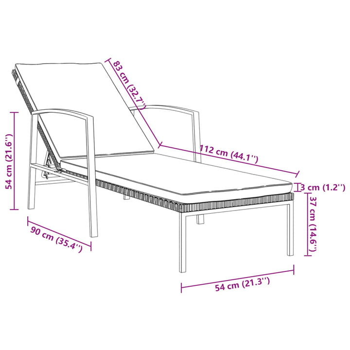 Ligbed met kussen poly rattan bruin - Griffin Retail